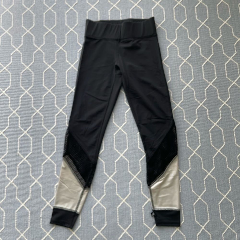 Terez Black Leggings with Mesh and Silver Accents - Size Medium